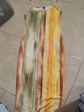 SHEIN Yellow, Brown and Cream Striped Maxi Dress